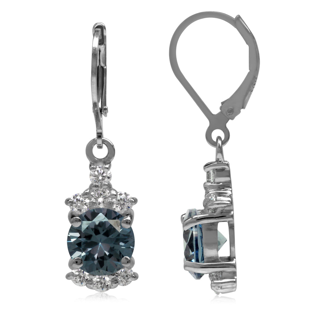 8mm Round Shape Simulated Color Change Alexandrite and White Cubic Zirconia 925 Sterling Silver Leverback Earrings - Silvershake-store