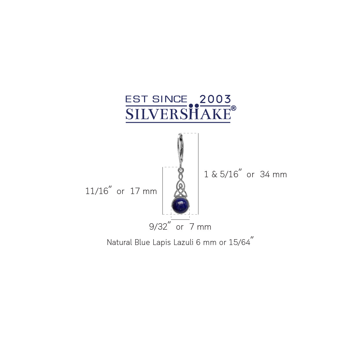 Natural Blue Lapis Lazuli White Gold Plated 925 Sterling Silver Triquetra Celtic Knot Leverback Dangle Earrings - Silvershake-store