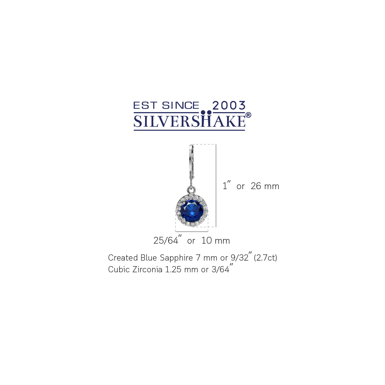 7mm Round Shape Synthetic Sapphire Blue and White Cubic Zirconia 925 Sterling Silver Halo Leverback Earrings - Silvershake-store