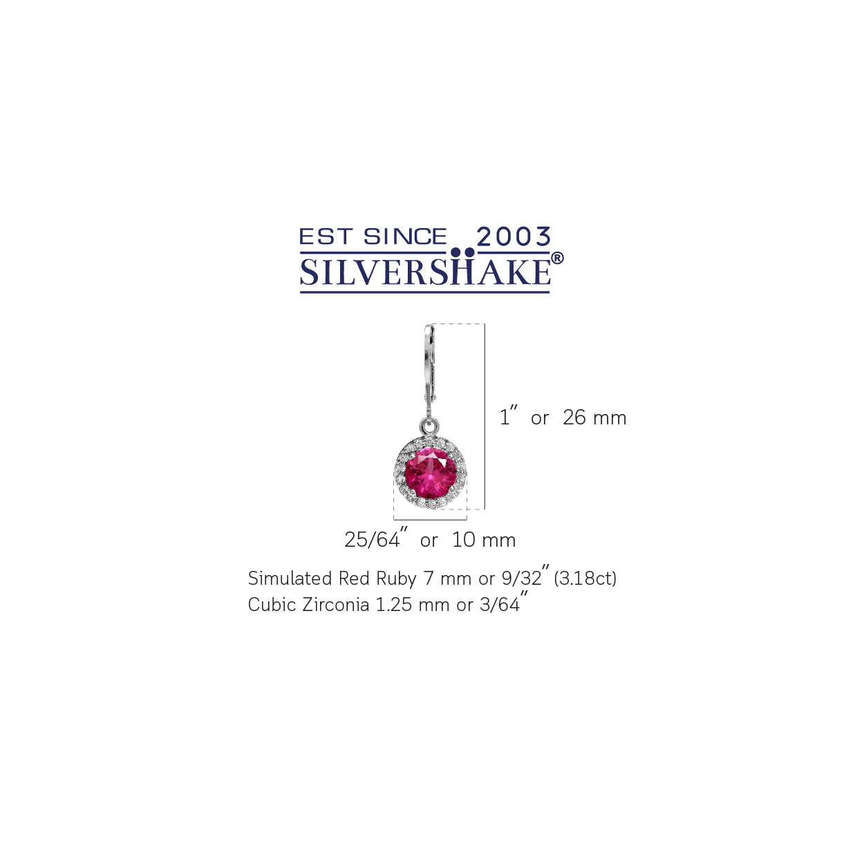 7mm Round Shape Simulated Red Ruby and White Cubic Zirconia 925 Sterling Silver Halo Leverback Earrings - Silvershake-store