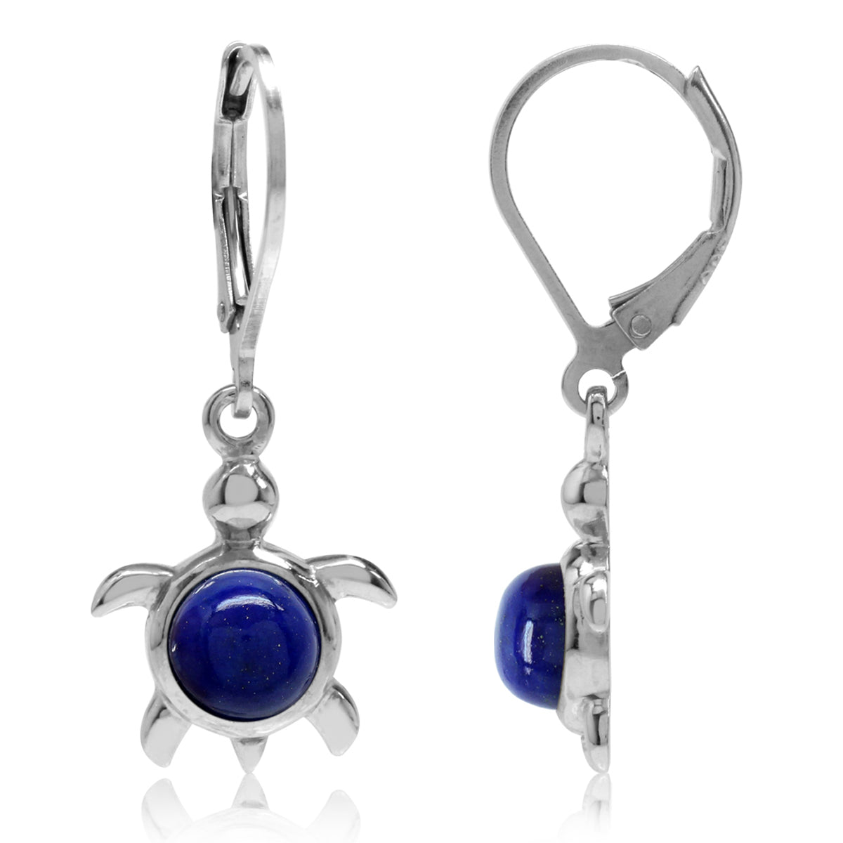 Genuine Lapis 925 Sterling Silver Turtle Leverback Dangle Earrings - Silvershake-store