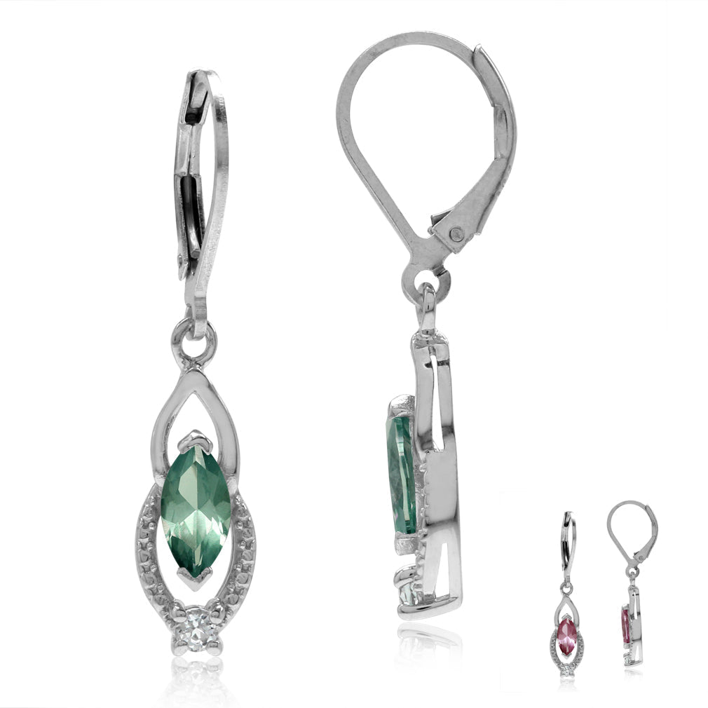 Marquise Shape Simulated Color Change Alexandrite and White Cubic Zirconia 925 Sterling Silver Leverback Earrings - Silvershake-store