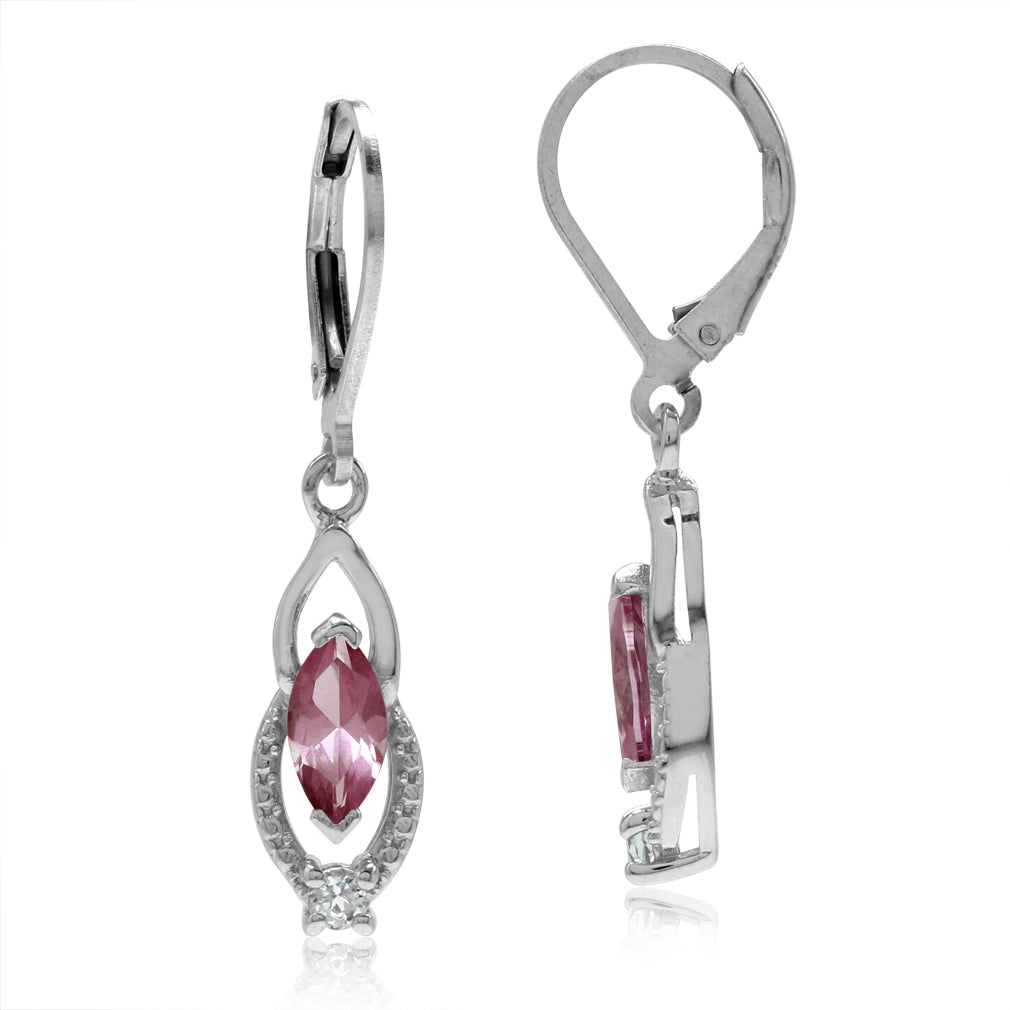 Marquise Shape Simulated Color Change Alexandrite and White Cubic Zirconia 925 Sterling Silver Leverback Earrings - Silvershake-store