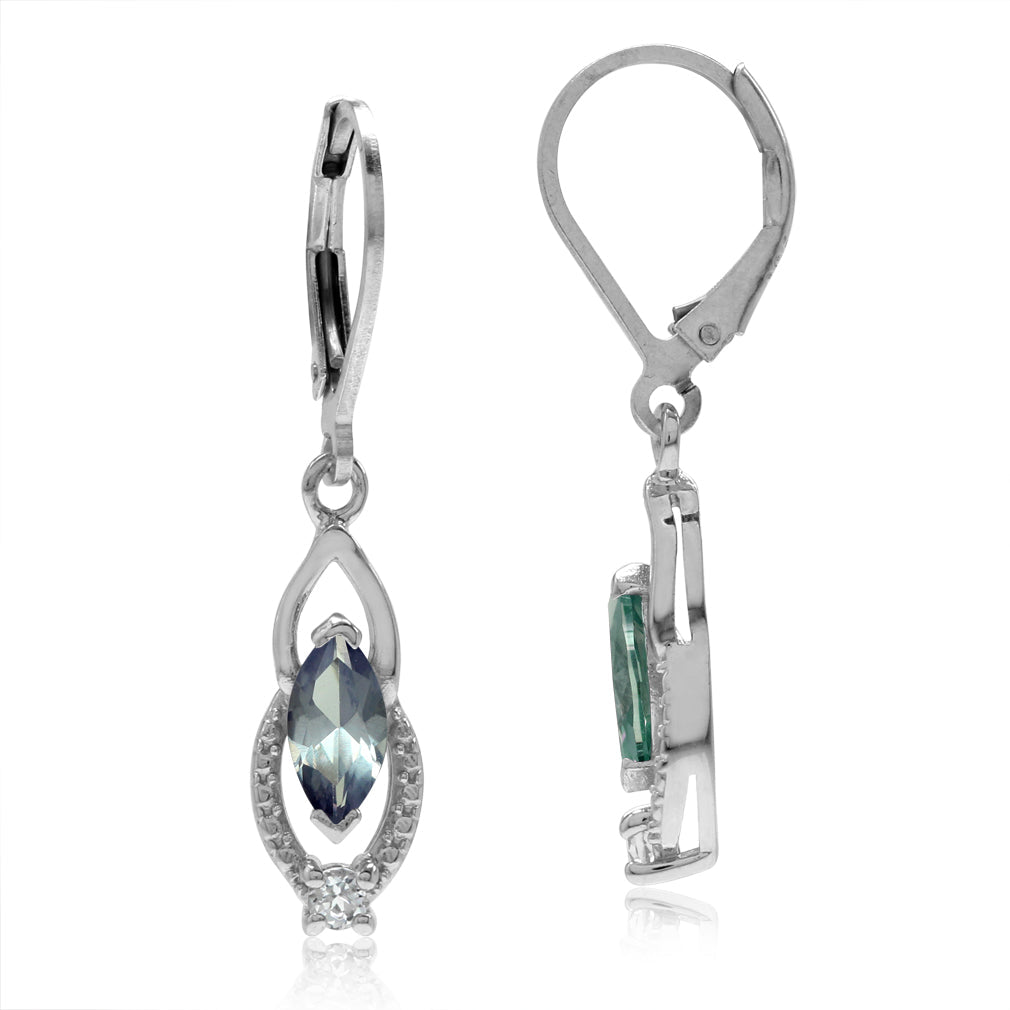 Marquise Shape Simulated Color Change Alexandrite and White Cubic Zirconia 925 Sterling Silver Leverback Earrings - Silvershake-store