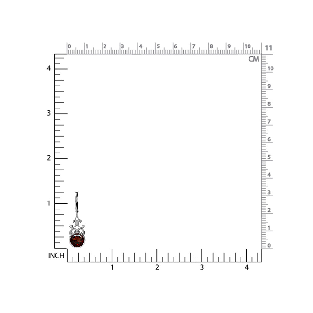 4.28ct. 8mm Natural Round Shape Garnet 925 Sterling Silver Filigree Swirl Leverback Dangle Earrings - Silvershake-store