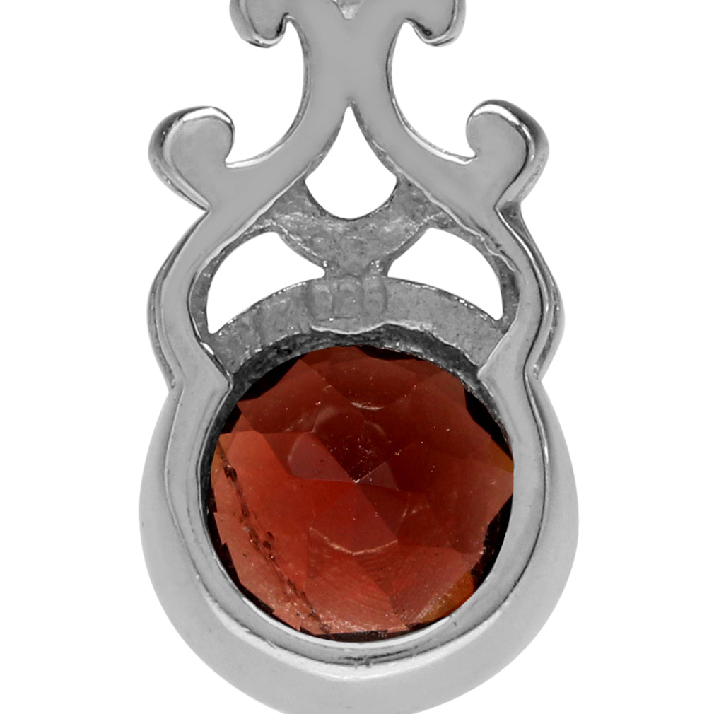 4.28ct. 8mm Natural Round Shape Garnet 925 Sterling Silver Filigree Swirl Leverback Dangle Earrings - Silvershake-store