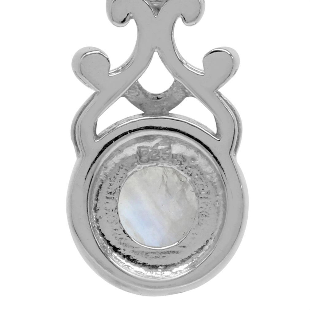 8mm Natural Round Shape Moonstone 925 Sterling Silver Filigree Swirl Leverback Dangle Earrings - Silvershake-store