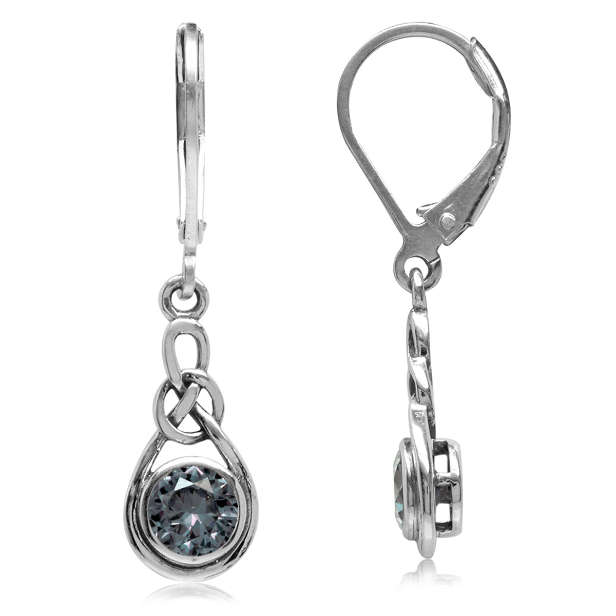 Simulated Alexandrite 925 Sterling Silver Celtic Knot Leverback Dangle Earrings - Silvershake-store