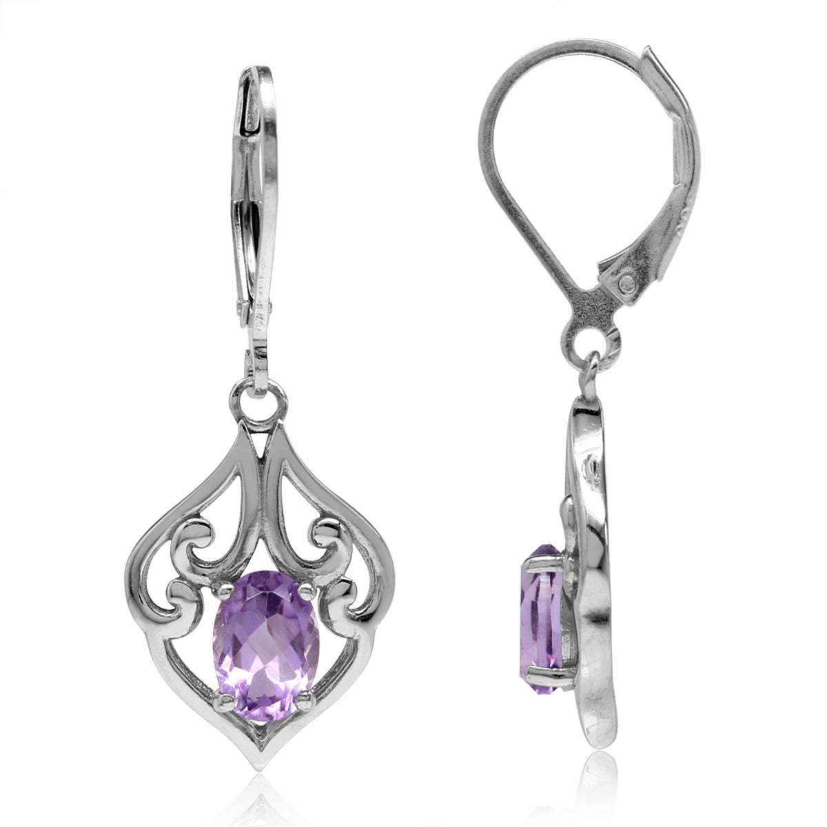 1.48ct. Natural Amethyst 925 Sterling Silver Victorian Style Leverback Dangle Earrings - Silvershake-store