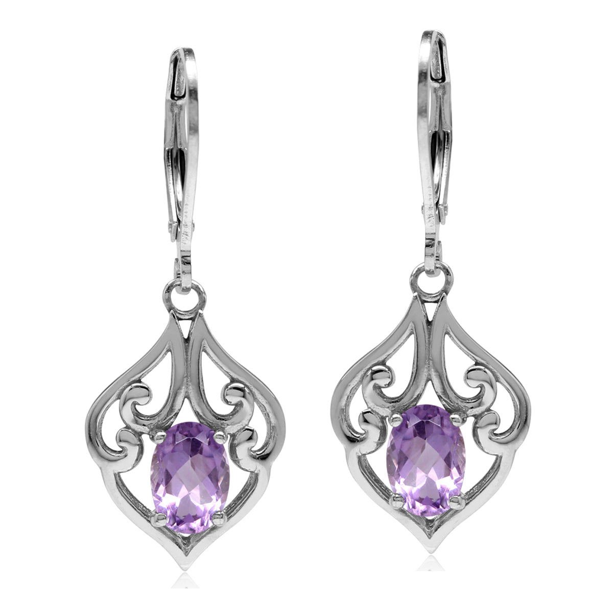 1.48ct. Natural Amethyst 925 Sterling Silver Victorian Style Leverback Dangle Earrings - Silvershake-store