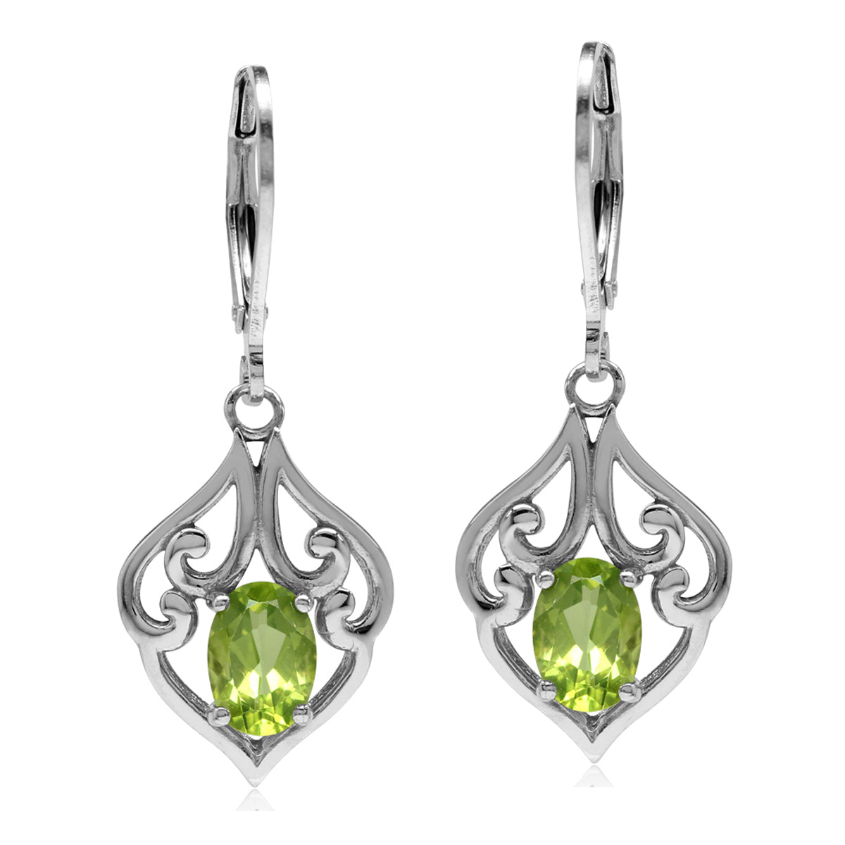 1.76ct. Natural Peridot 925 Sterling Silver Victorian Style Leverback Dangle Earrings - Silvershake-store