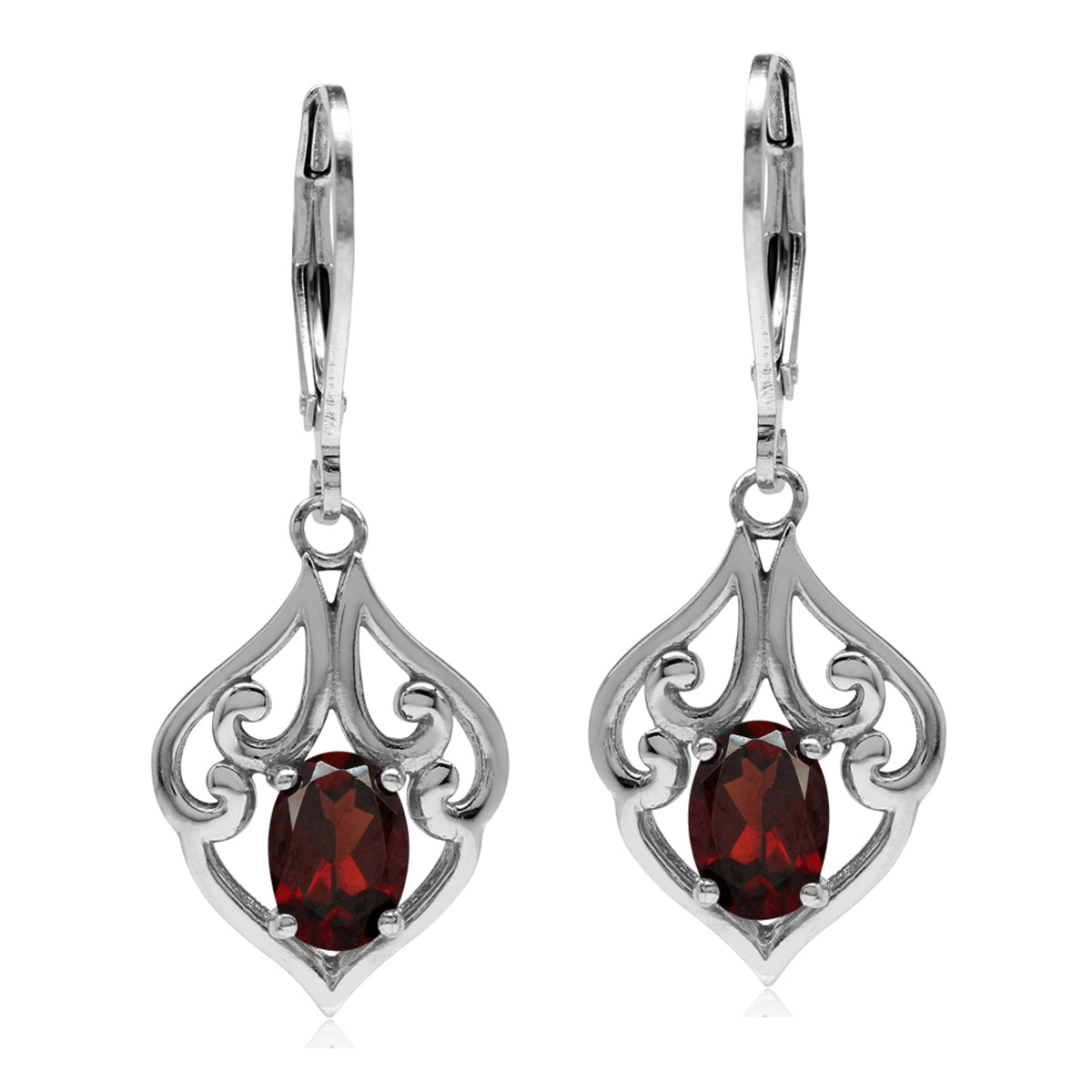 1.96ct. Natural Garnet 925 Sterling Silver Victorian Style Leverback Dangle Earrings - Silvershake-store