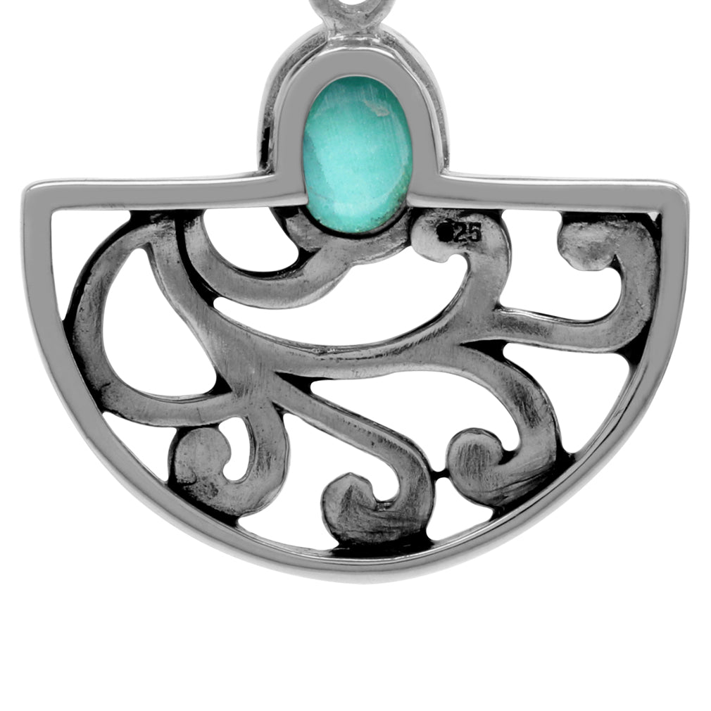 Created Green Turquoise 925 Sterling Silver Filigree Swirl and Spiral Semi Circle Leverback Earrings - Silvershake-store
