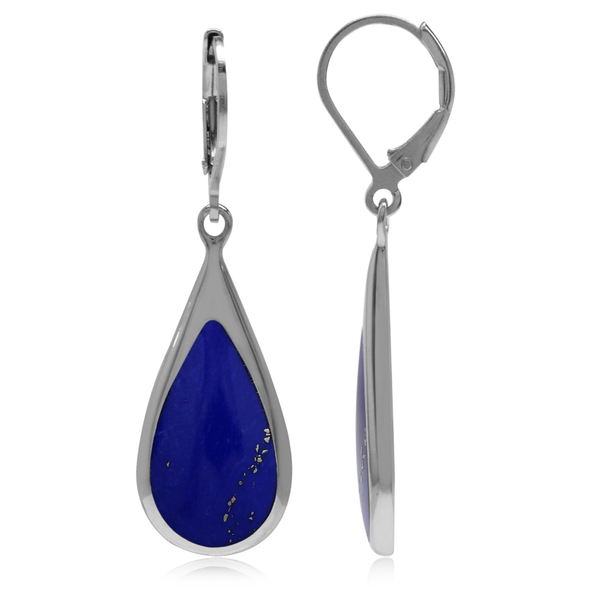 Created Blue Lapis Inlay White Gold Plated 925 Sterling Silver Drop Dangle Leverback Earrings - Silvershake-store