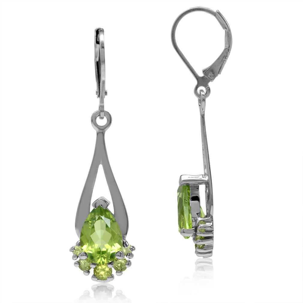 4.72ct. Natural Pear Shape Peridot White Gold Plated 925 Sterling Silver Drop Dangle Leverback Earrings - Silvershake-store
