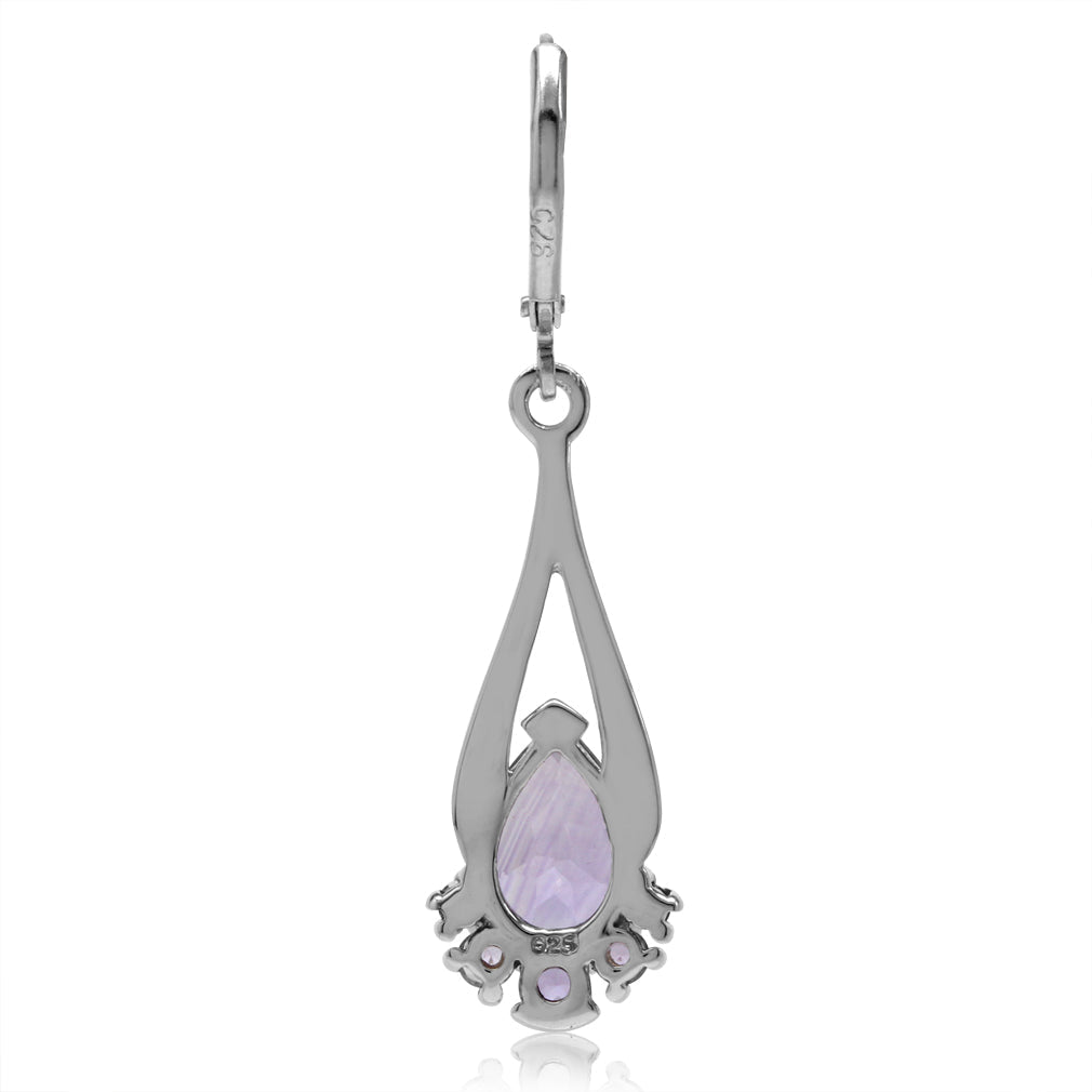 3.74ct. Natural Pear Shape Amethyst White Gold Plated 925 Sterling Silver Drop Dangle Leverback Earrings - Silvershake-store