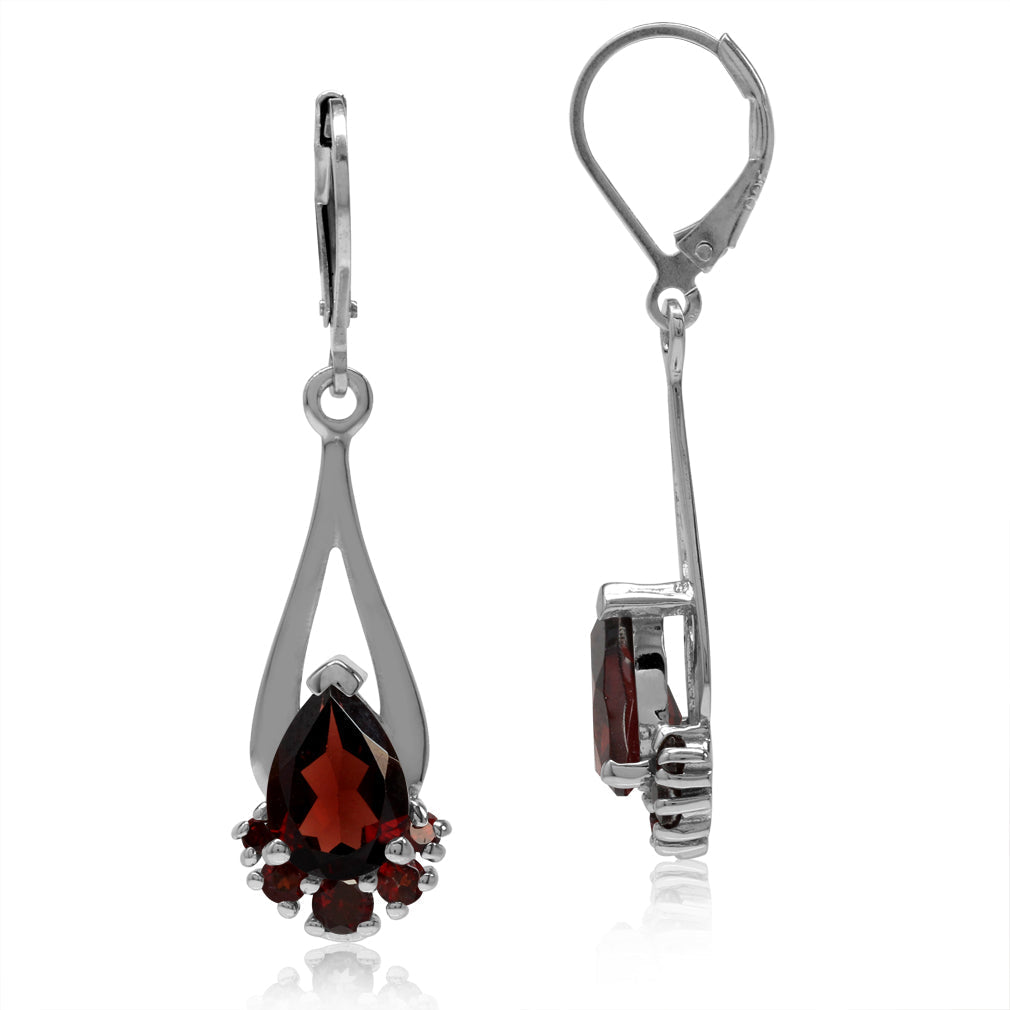4.38ct. Natural Pear Shape Garnet White Gold Plated 925 Sterling Silver Drop Dangle Leverback Earrings - Silvershake-store