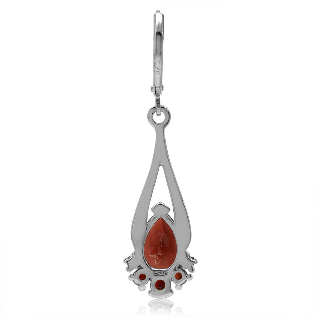 4.38ct. Natural Pear Shape Garnet White Gold Plated 925 Sterling Silver Drop Dangle Leverback Earrings - Silvershake-store
