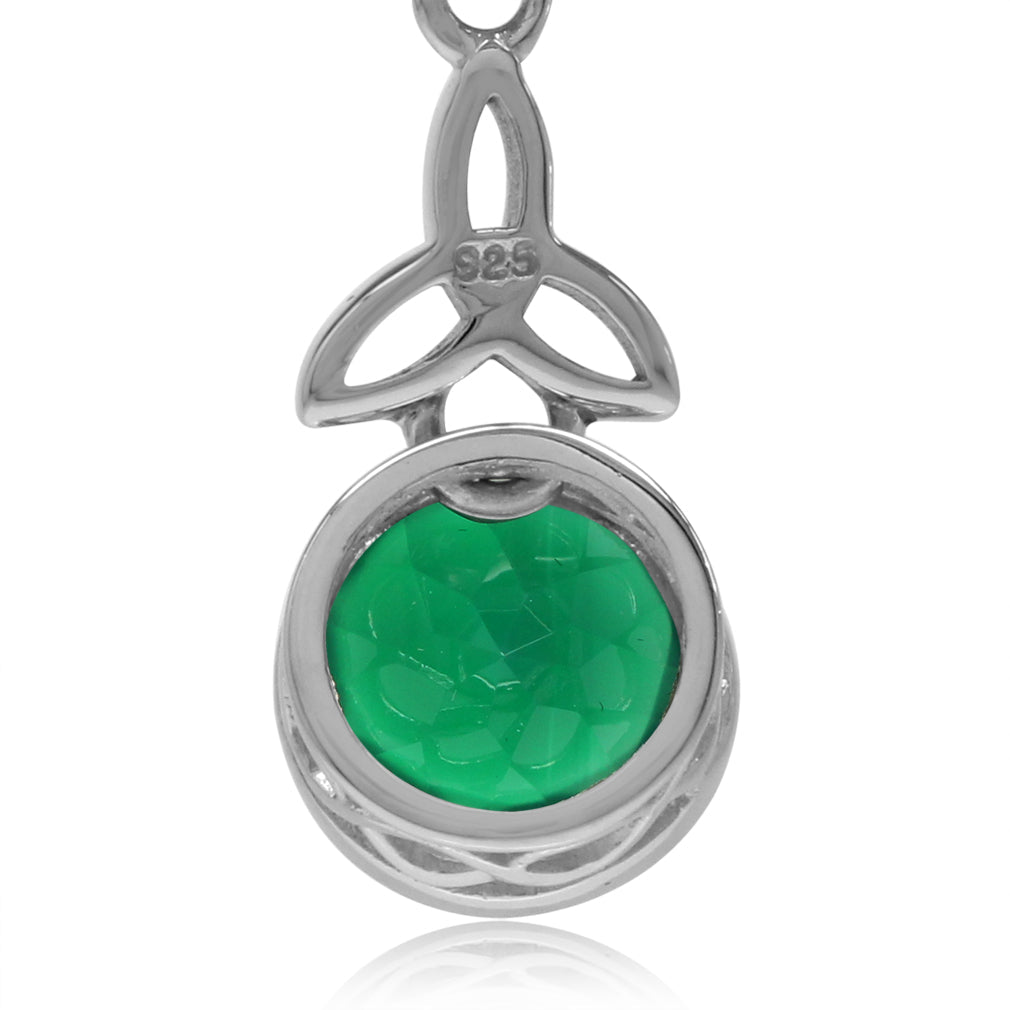 4.88ct. 9mm Natural Emerald Green Agate 925 Sterling Silver Triquetra Celtic Knot Leverback Earrings - Silvershake-store