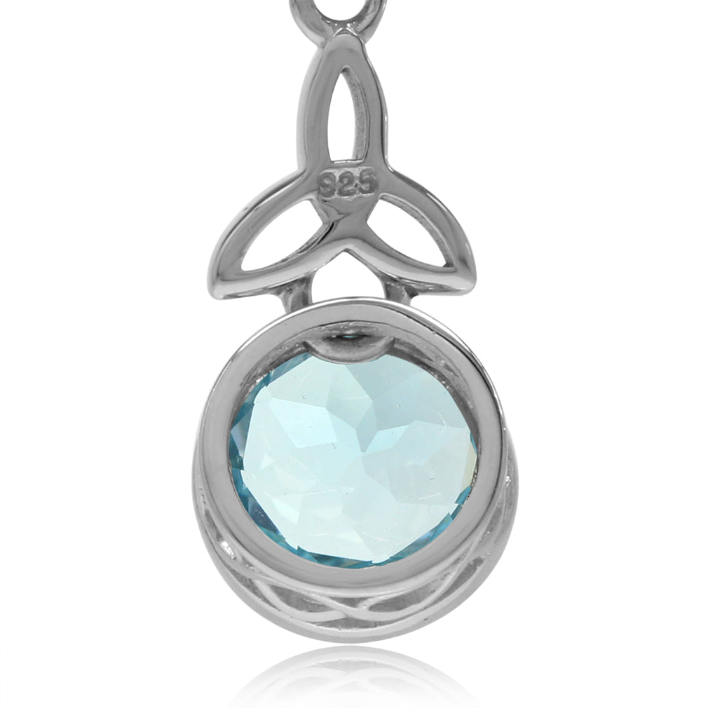 6.42ct. 9mm Genuine Blue Topaz 925 Sterling Silver Triquetra Celtic Knot Leverback Dangle Earrings - Silvershake-store