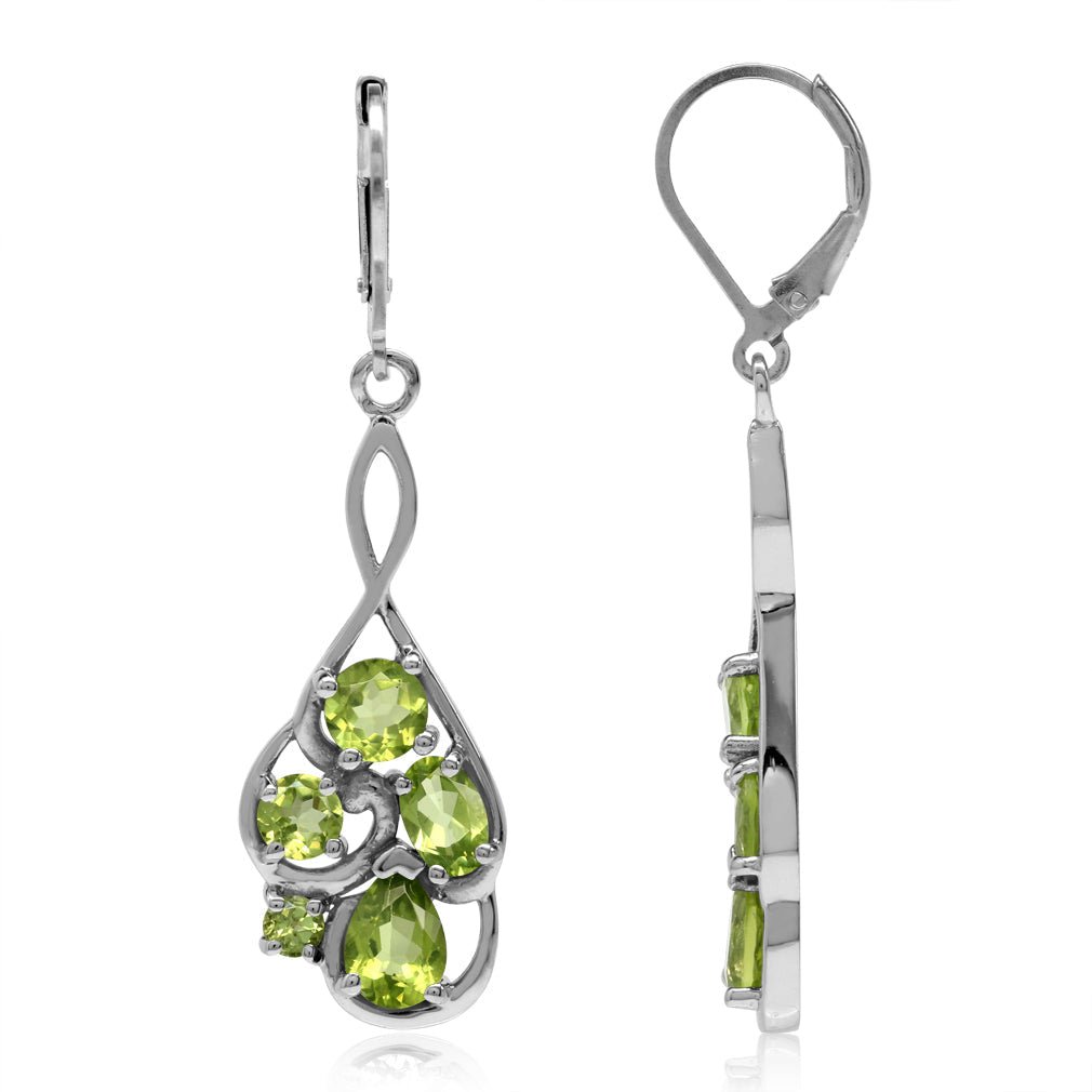 4.5ct. Natural Peridot White Gold Plated 925 Sterling Silver Cluster Leverback Dangle Earrings - Silvershake-store