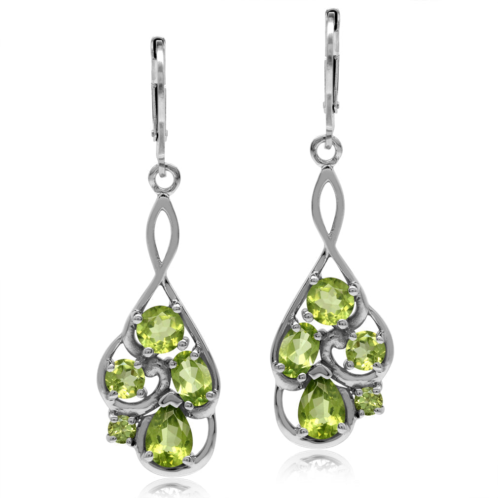4.5ct. Natural Peridot White Gold Plated 925 Sterling Silver Cluster Leverback Dangle Earrings - Silvershake-store