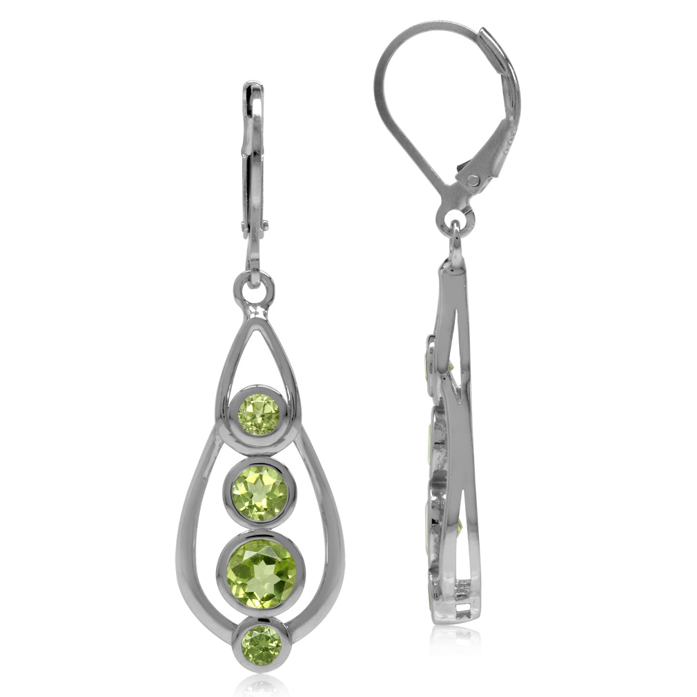 Natural Peridot White Gold Plated 925 Sterling Silver Journey Leverback Dangle Earrings - Silvershake-store