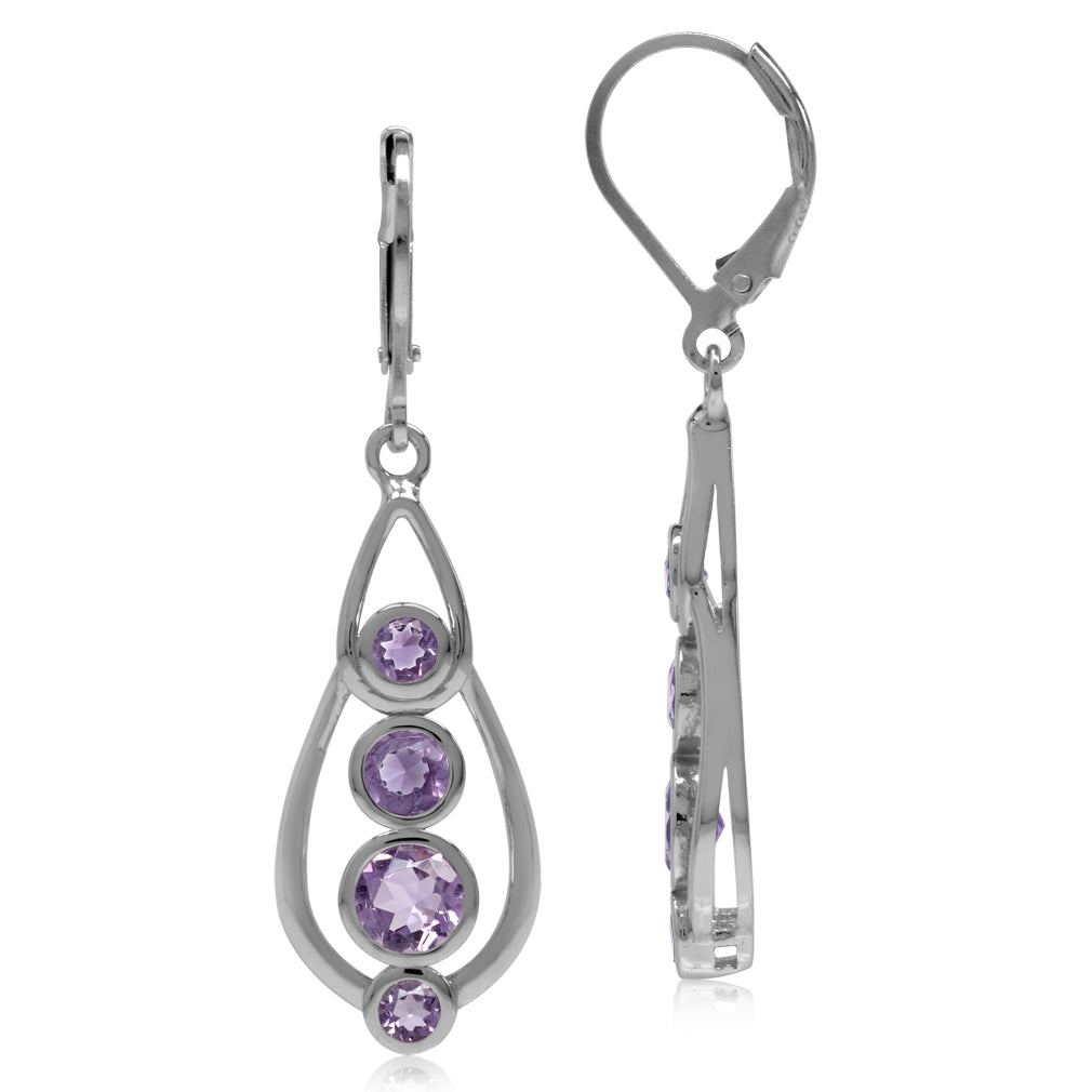 2.28ct. Natural Amethyst White Gold Plated 925 Sterling Silver Journey Leverback Dangle Earrings - Silvershake-store