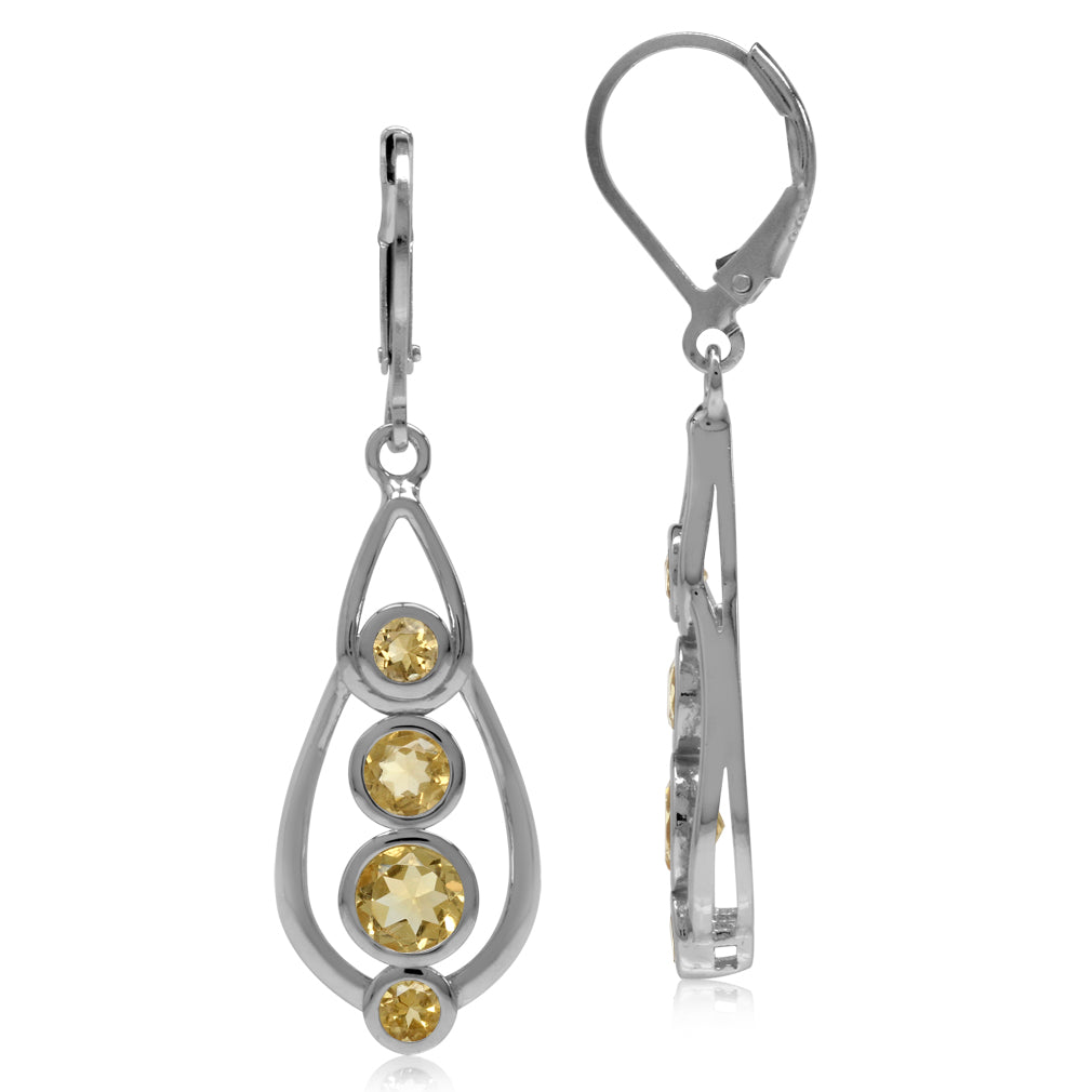 Natural Citrine White Gold Plated 925 Sterling Silver Journey Leverback Dangle Earrings - Silvershake-store