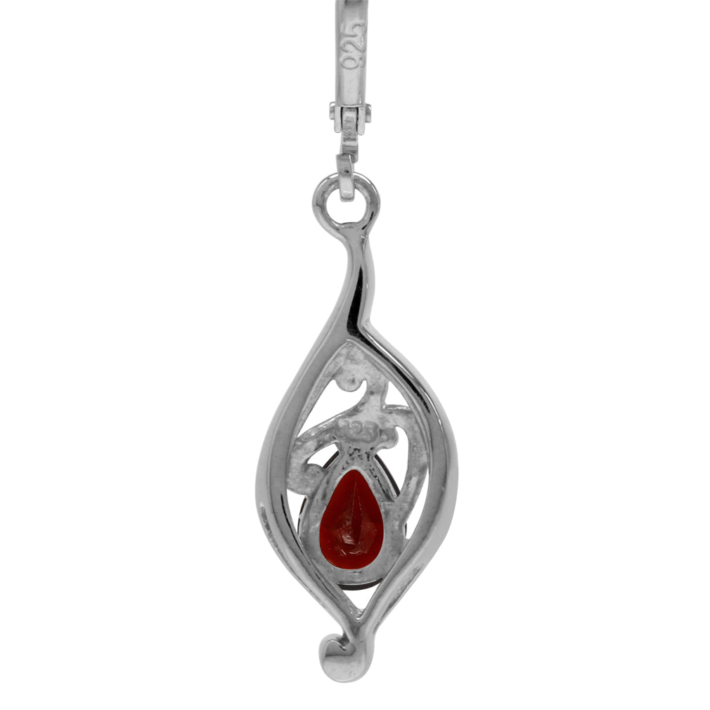 1.64ct. Natural Garnet White Gold Plated 925 Sterling Silver Filigree Swirl Leverback Dangle Earrings - Silvershake-store