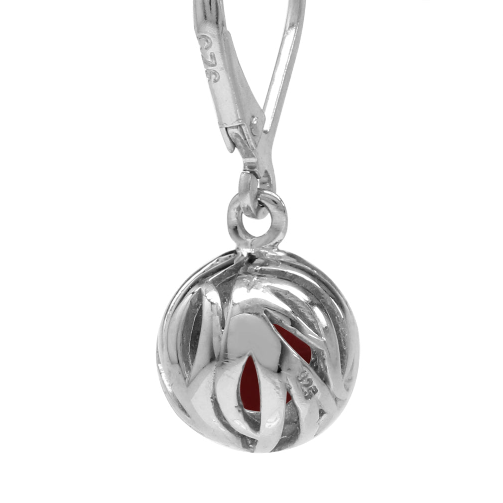 8mm Created Red Coral White Gold Plated 925 Sterling Silver Leverback Dangle Earrings - Silvershake-store