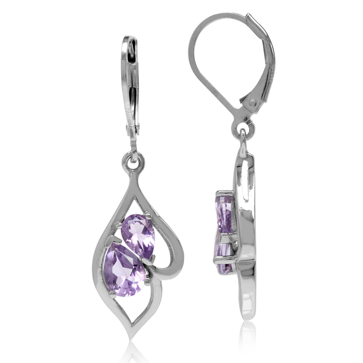 2.02ct. Natural Pear Shape Amethyst White Gold Plated 925 Sterling Silver Leverback Dangle Earrings - Silvershake-store