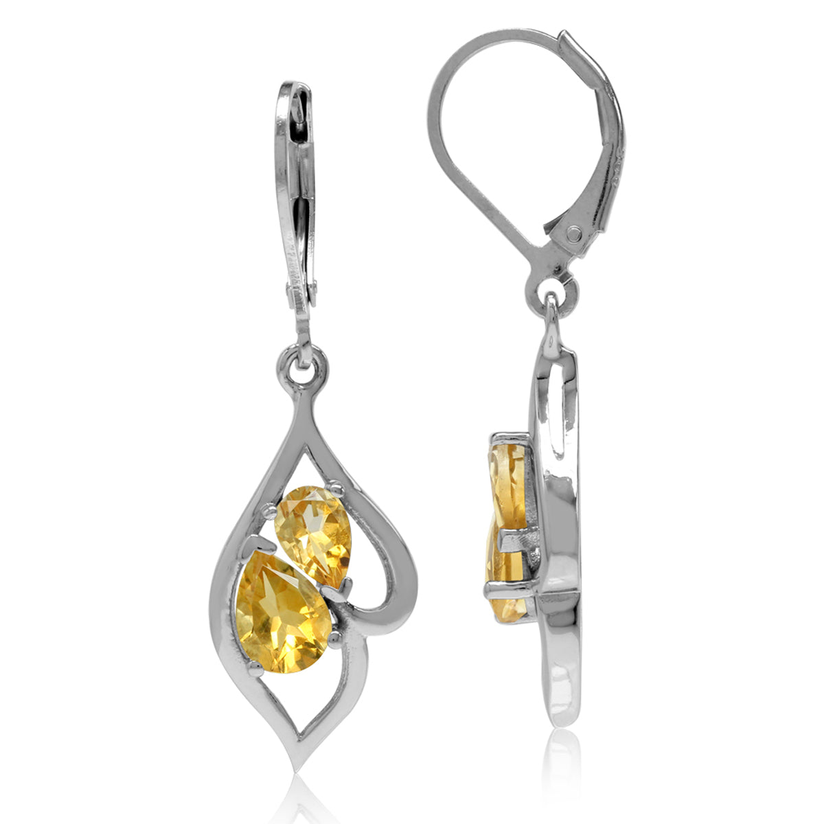 1.84ct. Natural Pear Shape Citrine White Gold Plated 925 Sterling Silver Leverback Dangle Earrings - Silvershake-store