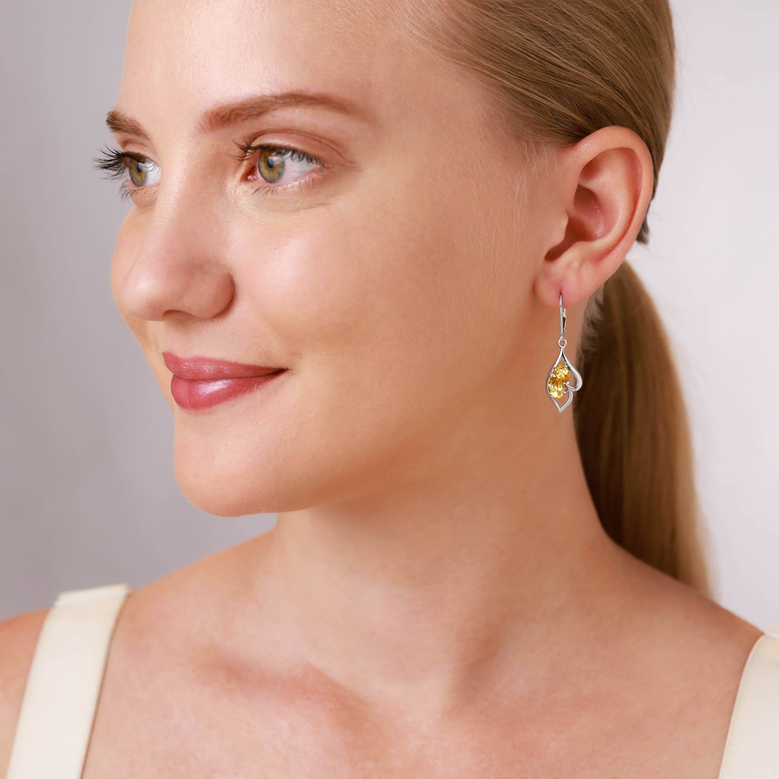 Genuine Pear Shape Amethyst and Peridot White Gold Plated 925 Sterling Silver Leverback Dangle Earrings - Silvershake-store