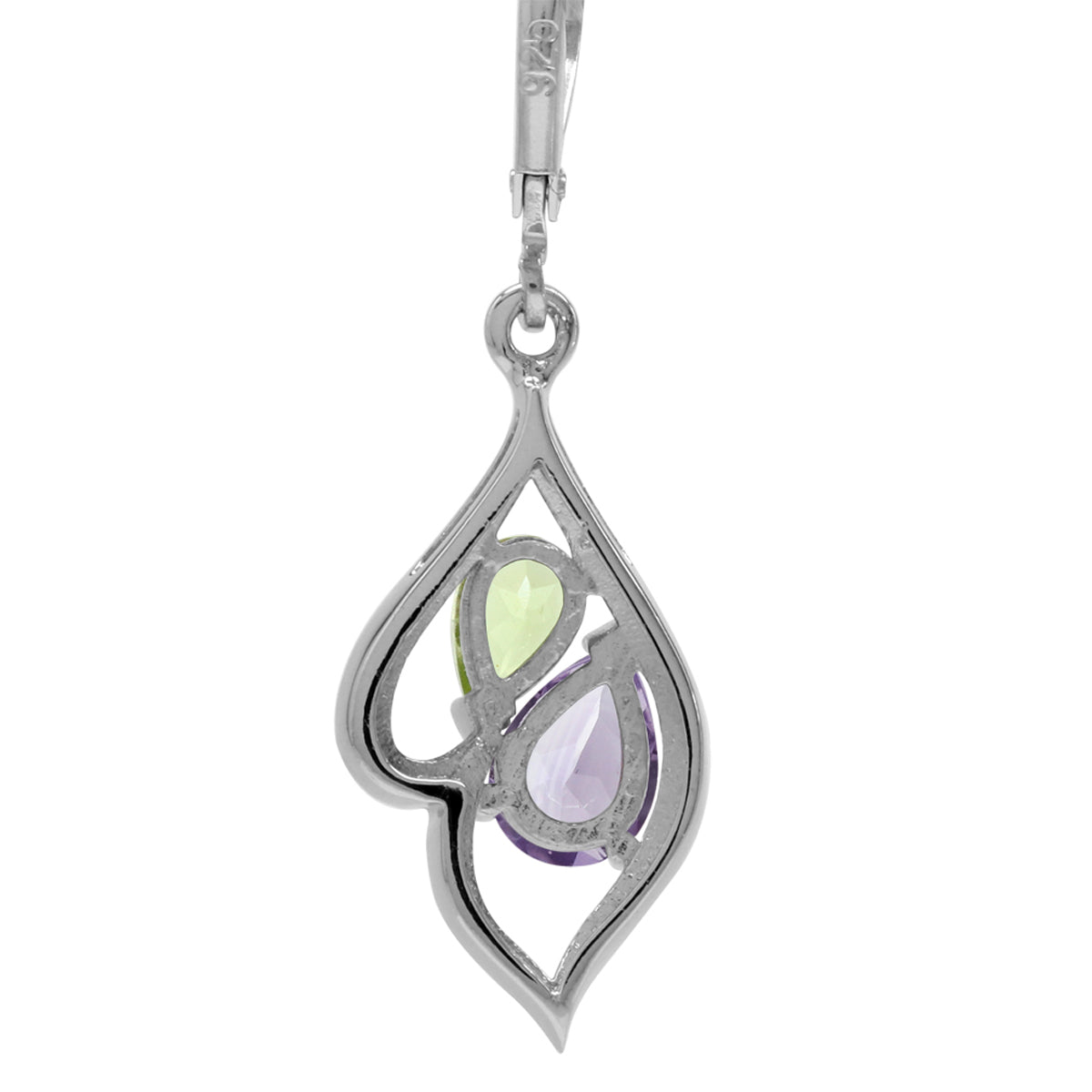 Genuine Pear Shape Amethyst and Peridot White Gold Plated 925 Sterling Silver Leverback Dangle Earrings - Silvershake-store