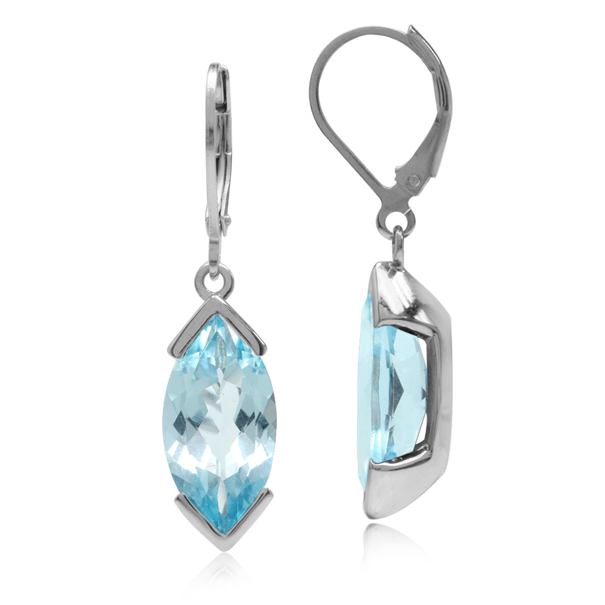 9.06ct. 16x8mm Genuine Marquise Shape Blue Topaz 925 Sterling Silver Leverback Dangle Earrings - Silvershake-store