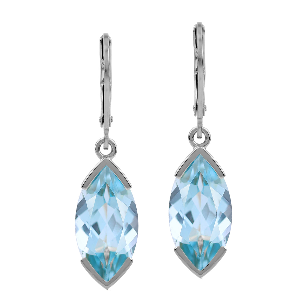 9.06ct. 16x8mm Genuine Marquise Shape Blue Topaz 925 Sterling Silver Leverback Dangle Earrings - Silvershake-store