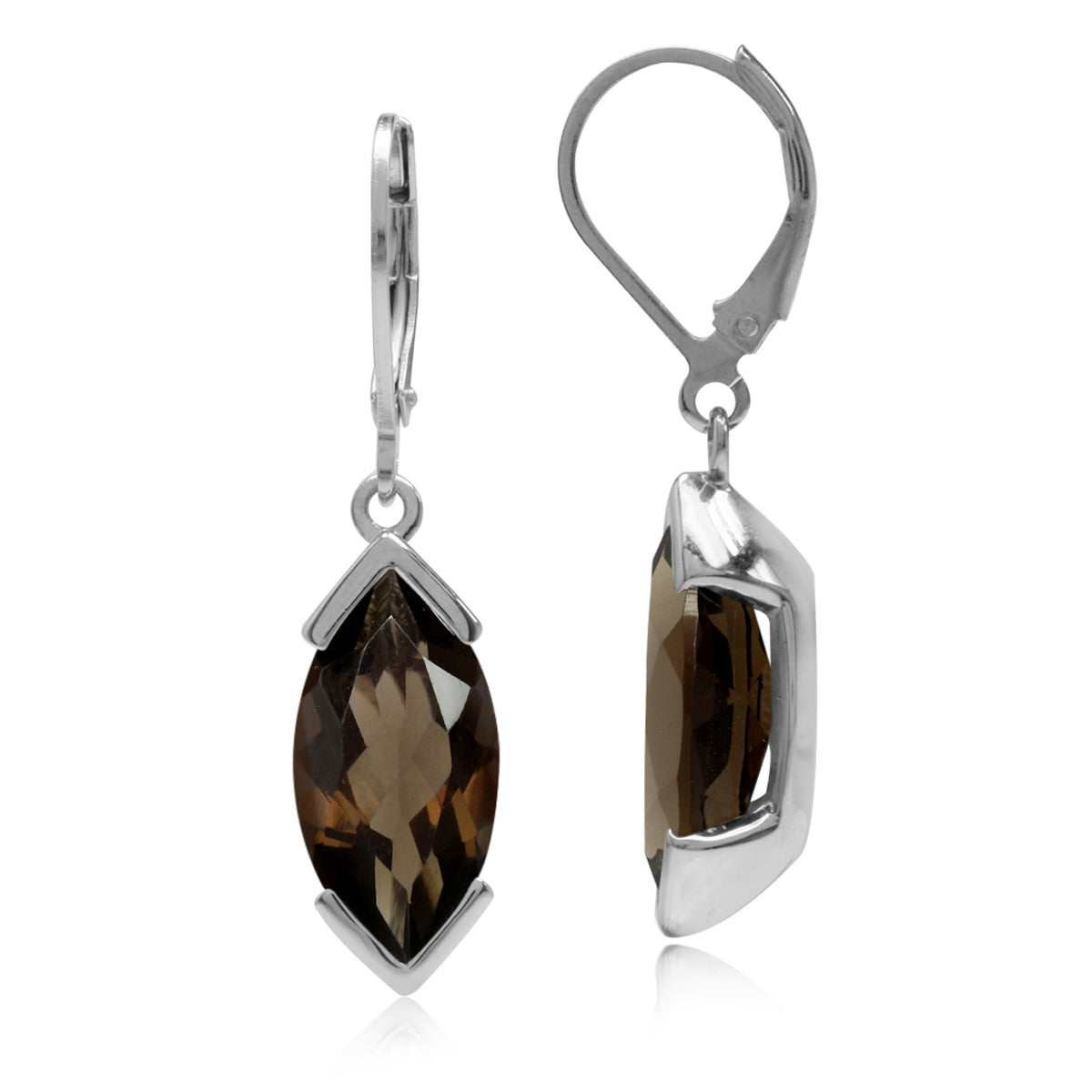 6.98ct. 16x8mm Natural Marquise Smoky Quartz White Gold Plated 925 Sterling Silver Leverback Earrings - Silvershake-store