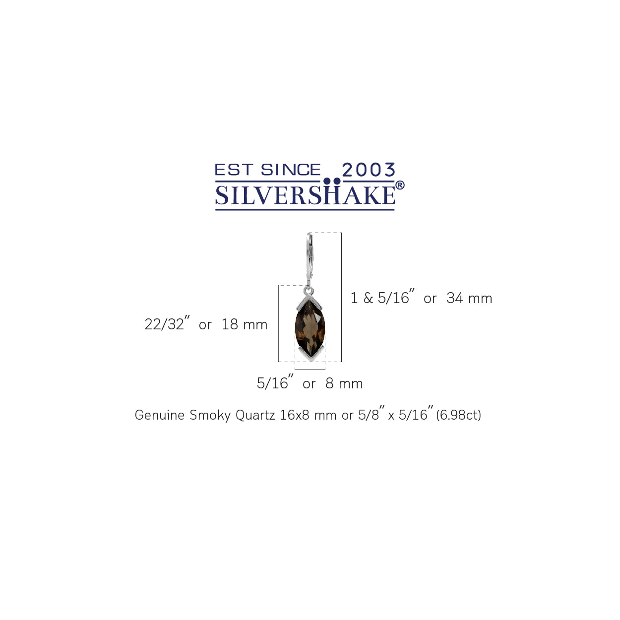 6.98ct. 16x8mm Natural Marquise Smoky Quartz White Gold Plated 925 Sterling Silver Leverback Earrings - Silvershake-store