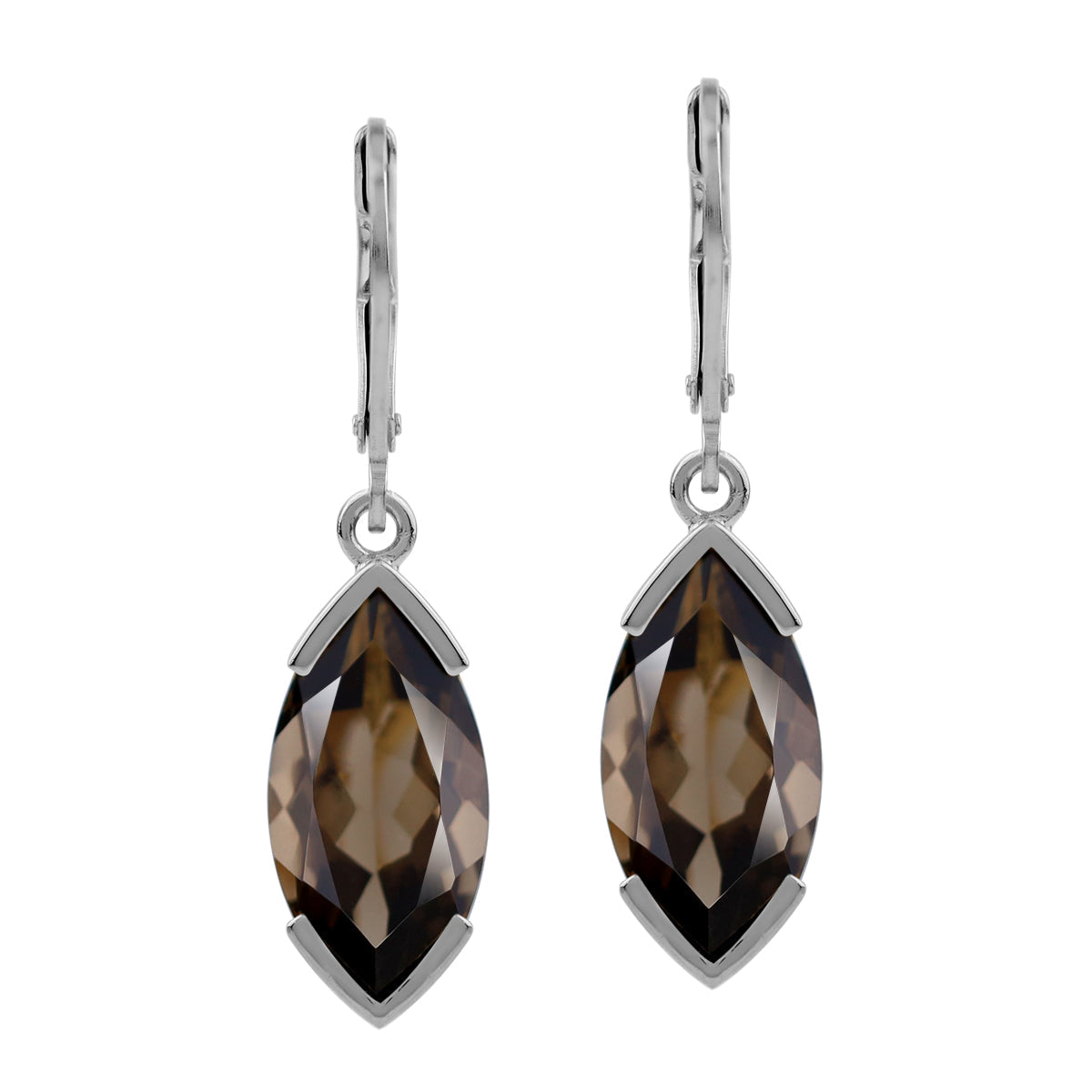 6.98ct. 16x8mm Natural Marquise Smoky Quartz White Gold Plated 925 Sterling Silver Leverback Earrings - Silvershake-store