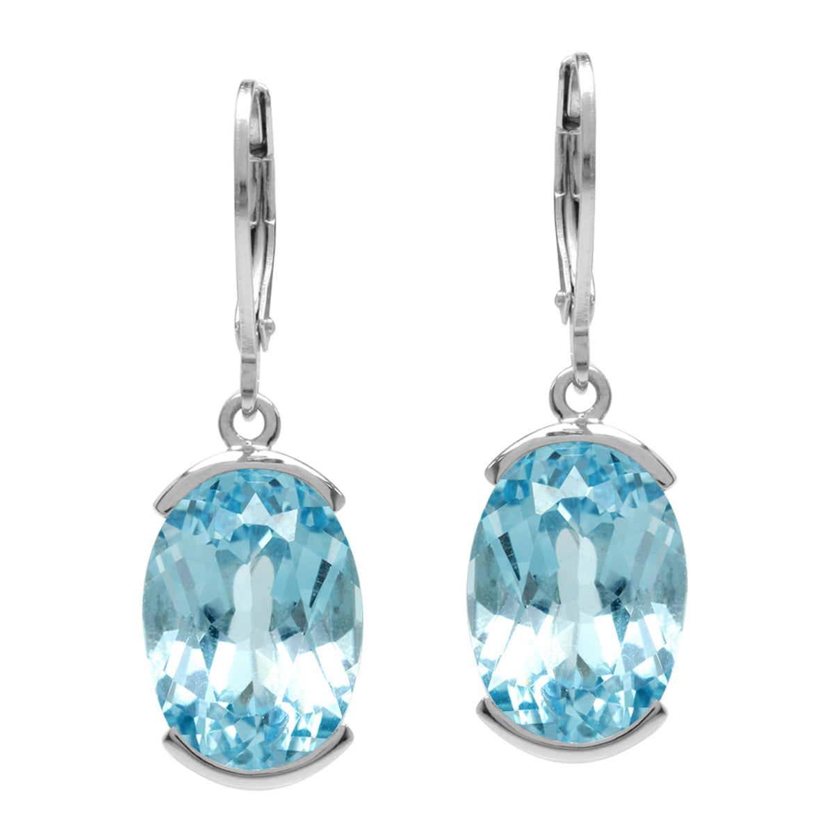 15.96ct. 14x10mm Genuine Oval Shape Blue Topaz 925 Sterling Silver Leverback Dangle Earrings - Silvershake-store