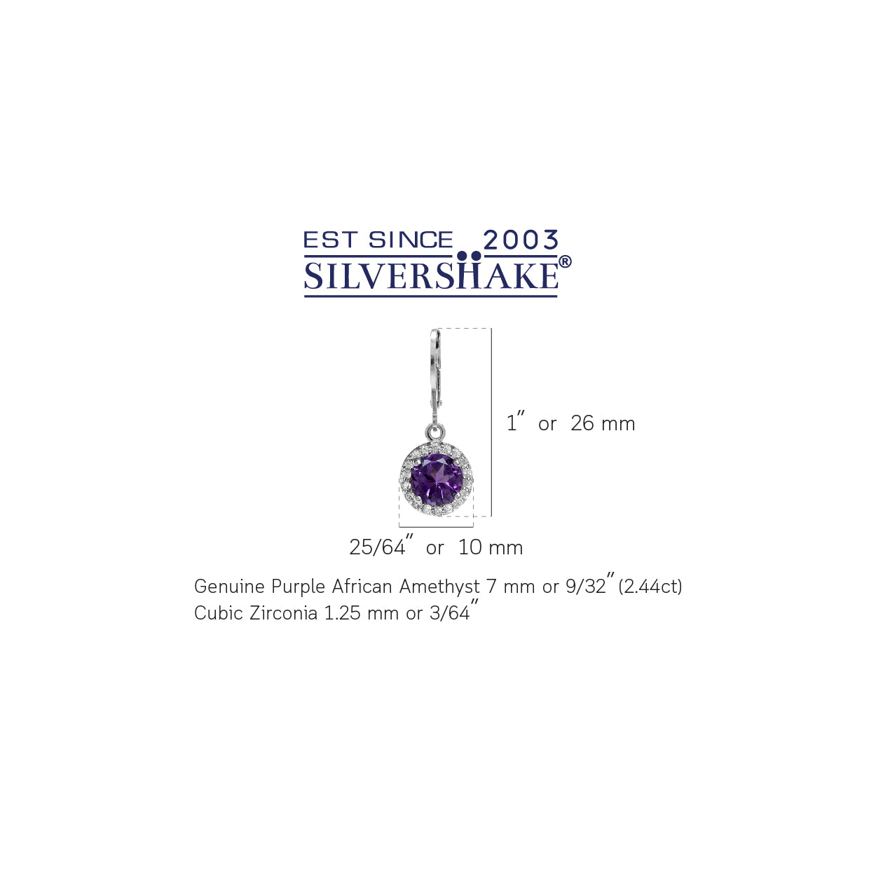 2.44ct. 7mm Natural Round Shape African Amethyst 925 Sterling Silver Halo Leverback Dangle Earring - Silvershake-store