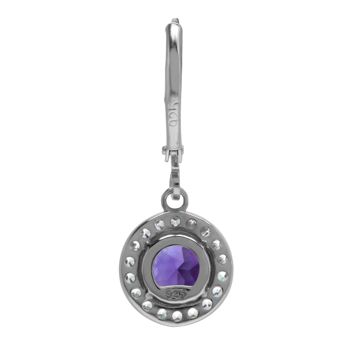 2.44ct. 7mm Natural Round Shape African Amethyst 925 Sterling Silver Halo Leverback Dangle Earring - Silvershake-store