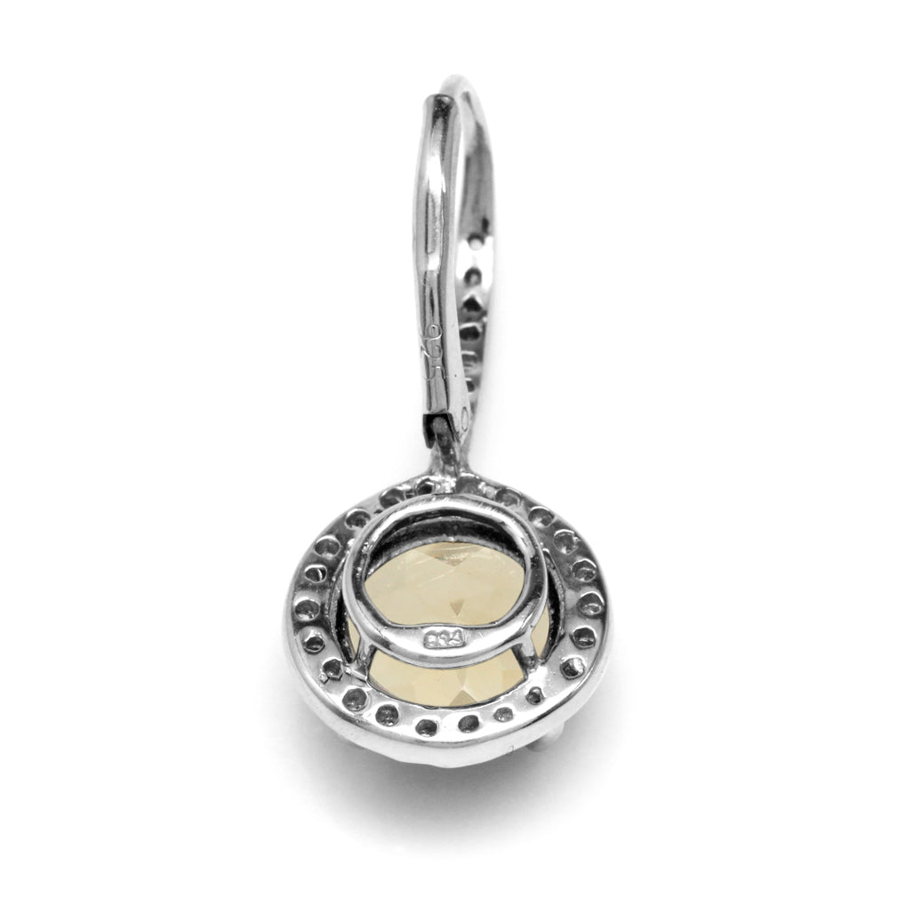 4.86ct. 9mm Natural Round Shape Citrine White Gold Plated 925 Sterling Silver Halo Leverback Earrings - Silvershake-store