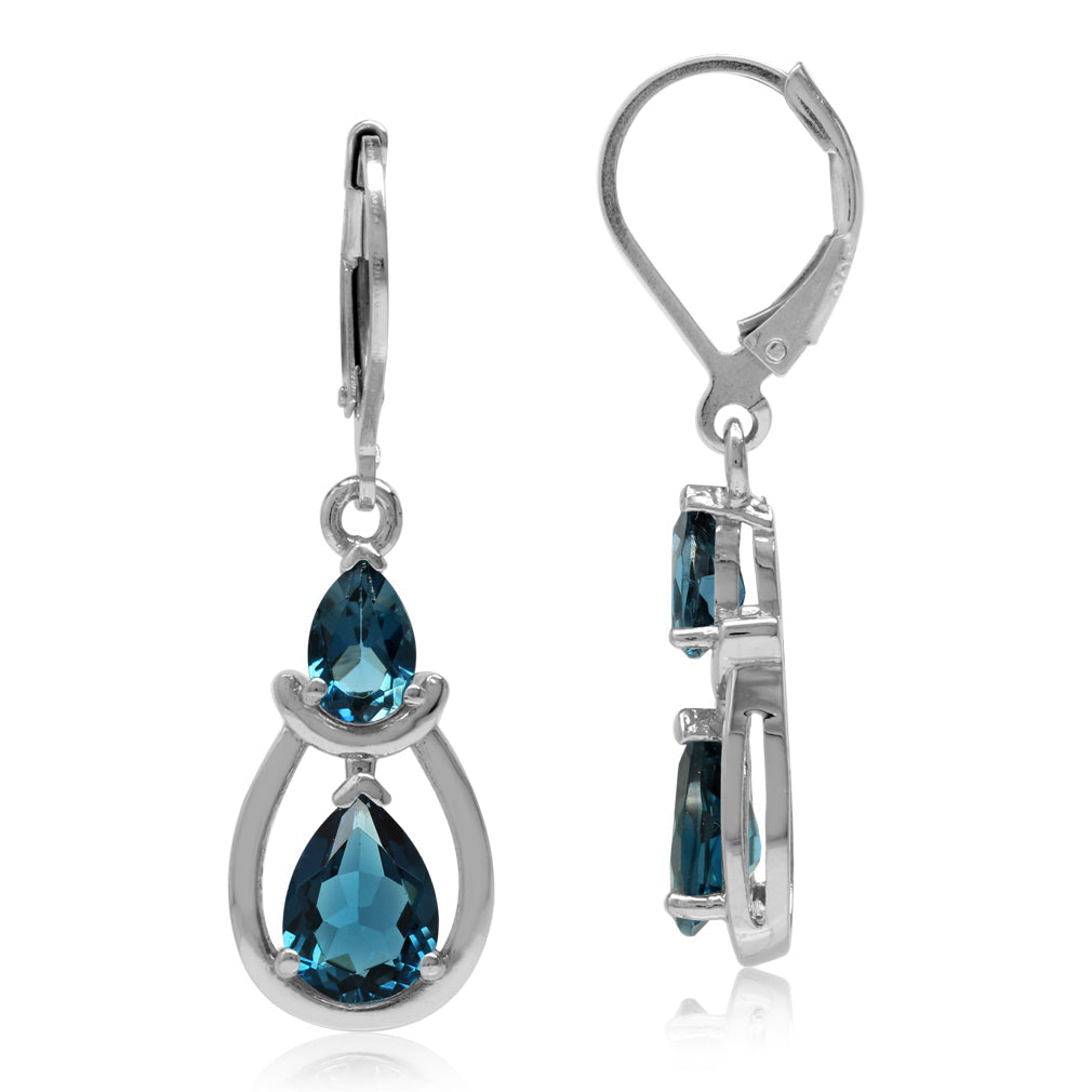 3.54ct. Genuine Pear Shape London Blue Topaz 925 Sterling Silver Drop Dangle Leverback Earrings - Silvershake-store