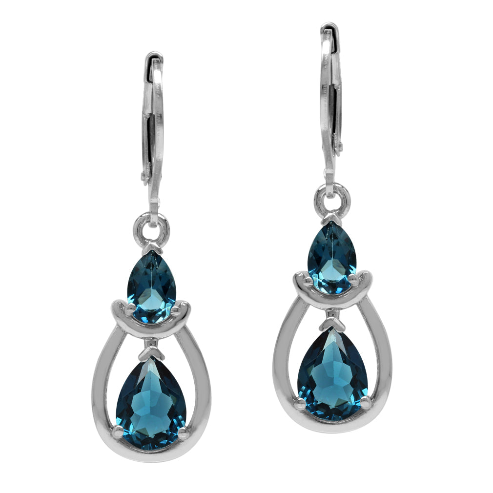 3.54ct. Genuine Pear Shape London Blue Topaz 925 Sterling Silver Drop Dangle Leverback Earrings - Silvershake-store