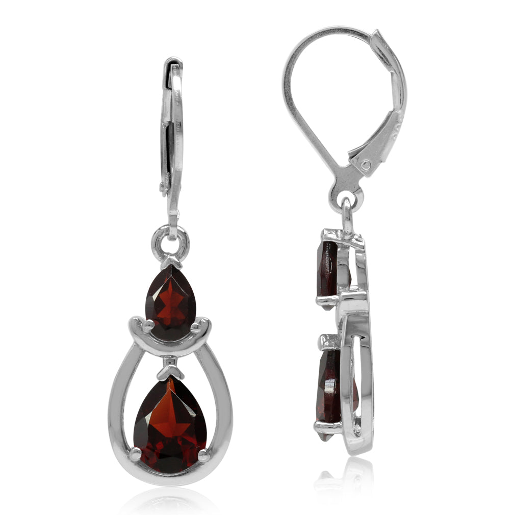 4ct. Natural Pear Shape Garnet White Gold Plated 925 Sterling Silver Drop Dangle Leverback Earrings - Silvershake-store