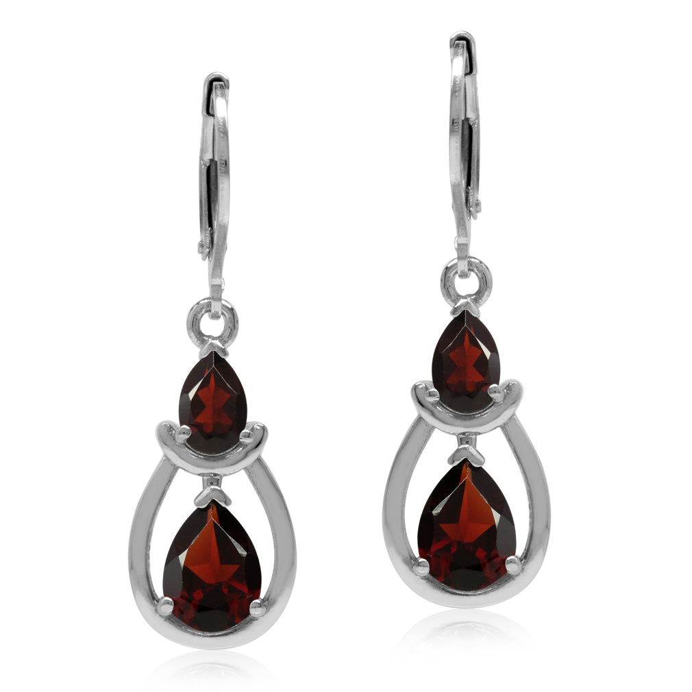 4ct. Natural Pear Shape Garnet White Gold Plated 925 Sterling Silver Drop Dangle Leverback Earrings - Silvershake-store