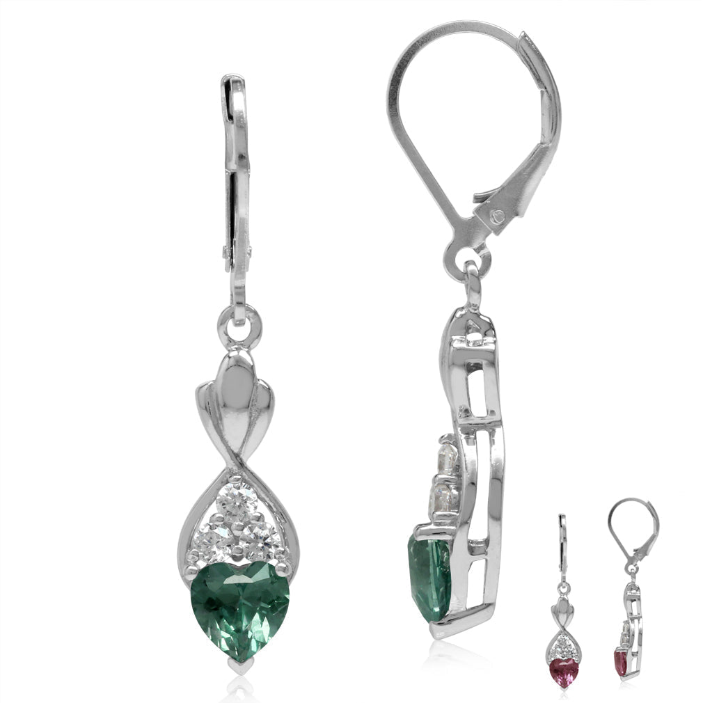 6MM Created Heart Shape Color Change Alexandrite White Gold Plated 925 Sterling Silver Leverback Dangle Earrings June Gemstone Birthstone - Silvershake-store