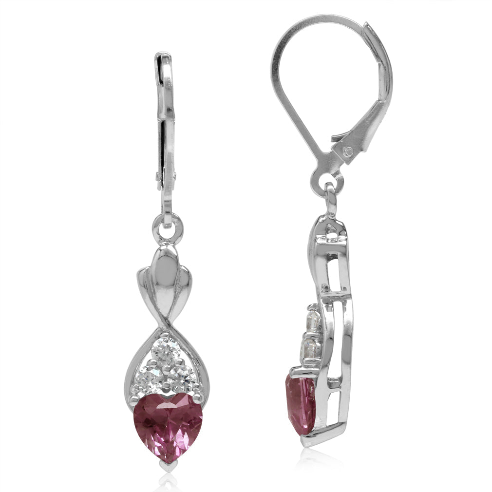 6MM Created Heart Shape Color Change Alexandrite White Gold Plated 925 Sterling Silver Leverback Dangle Earrings June Gemstone Birthstone - Silvershake-store